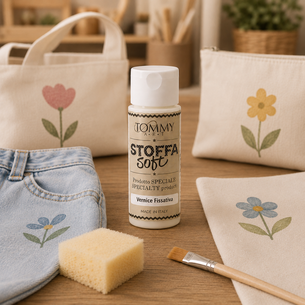 Vernice fissativa per tessuti con accessori decorati