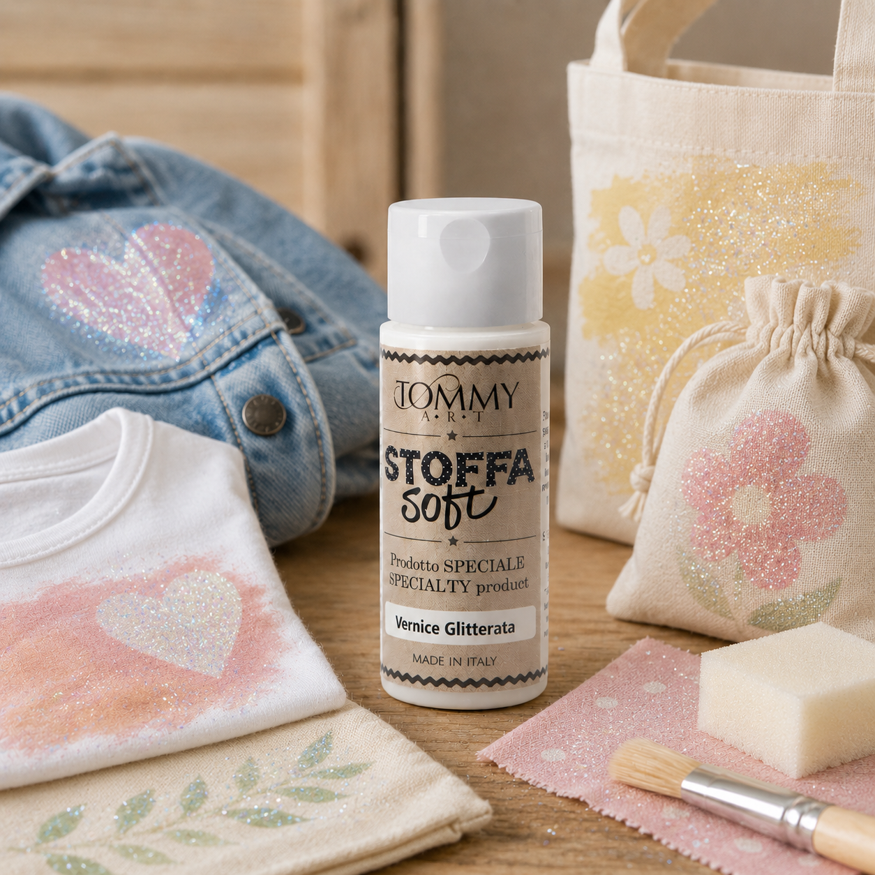 Vernice glitterata per stoffa con decorazioni fai-da-te