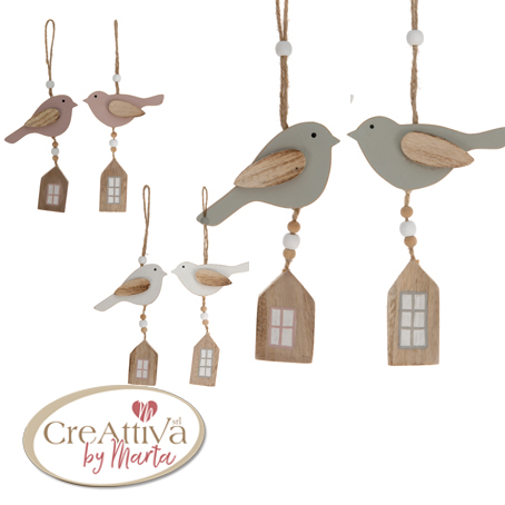 UCCELLINI IN LEGNO H .20CM COLORI ASSORTITI - 93DEC04000