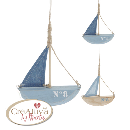 BARCA LEGNO PENDENTE 26CM COL. ASSORTITI - 93DEC09400