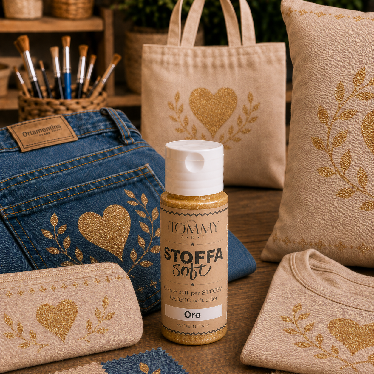 Colore oro per tessuti con decorazioni cuore