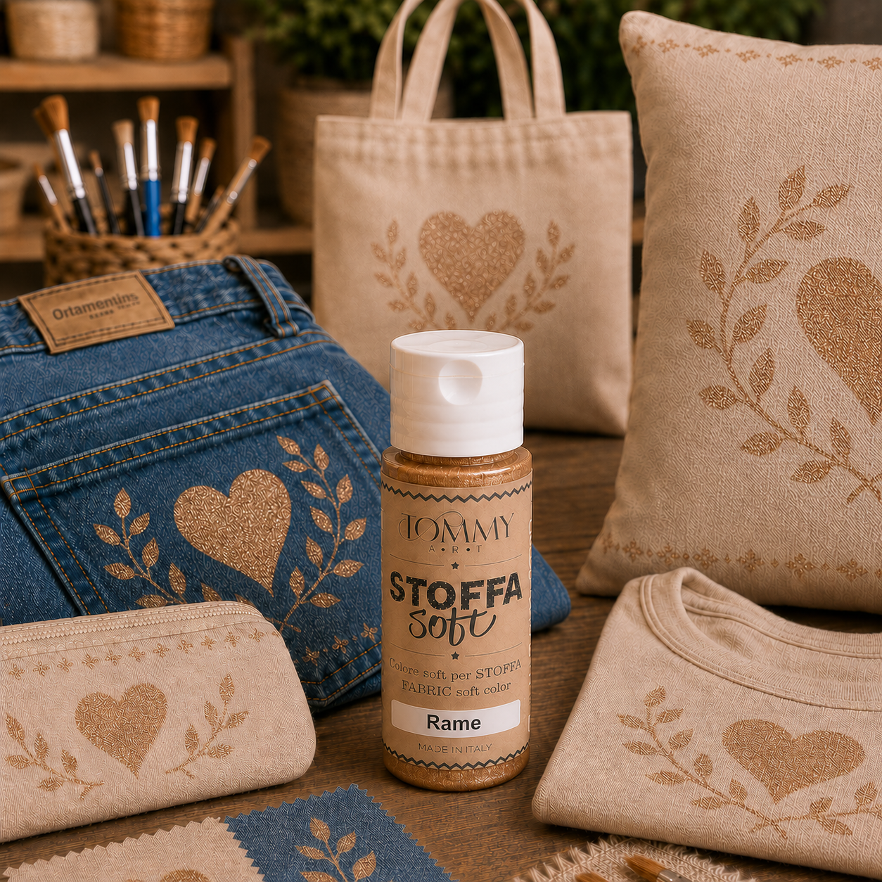 Colori per tessuti rame con accessori decorati