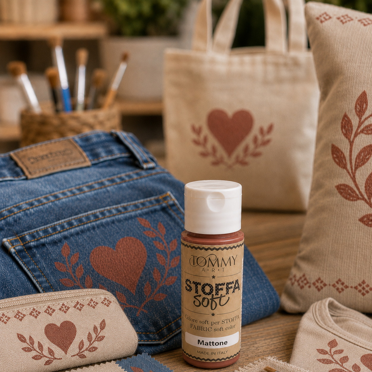 Vernice per tessuti con decorazioni su jeans
