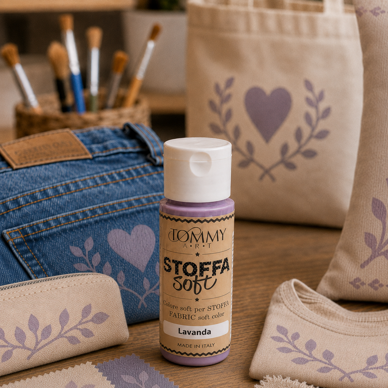 Colore tessile lavanda con stoffe decorate