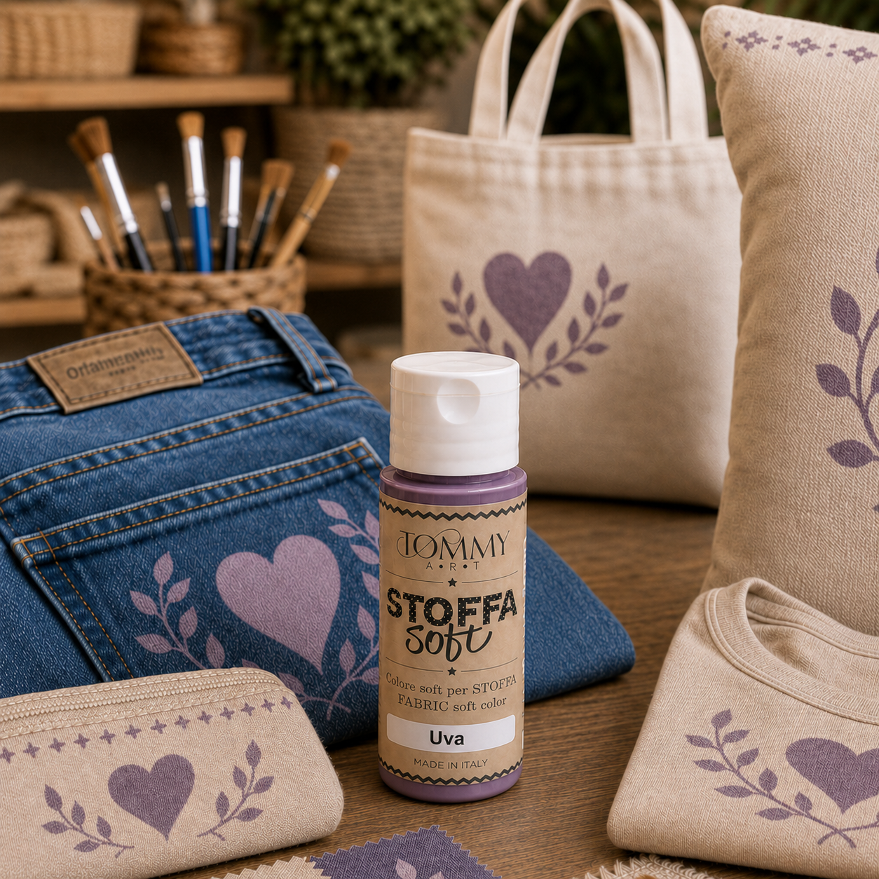 Colore per tessuti viola con decorazioni a cuore
