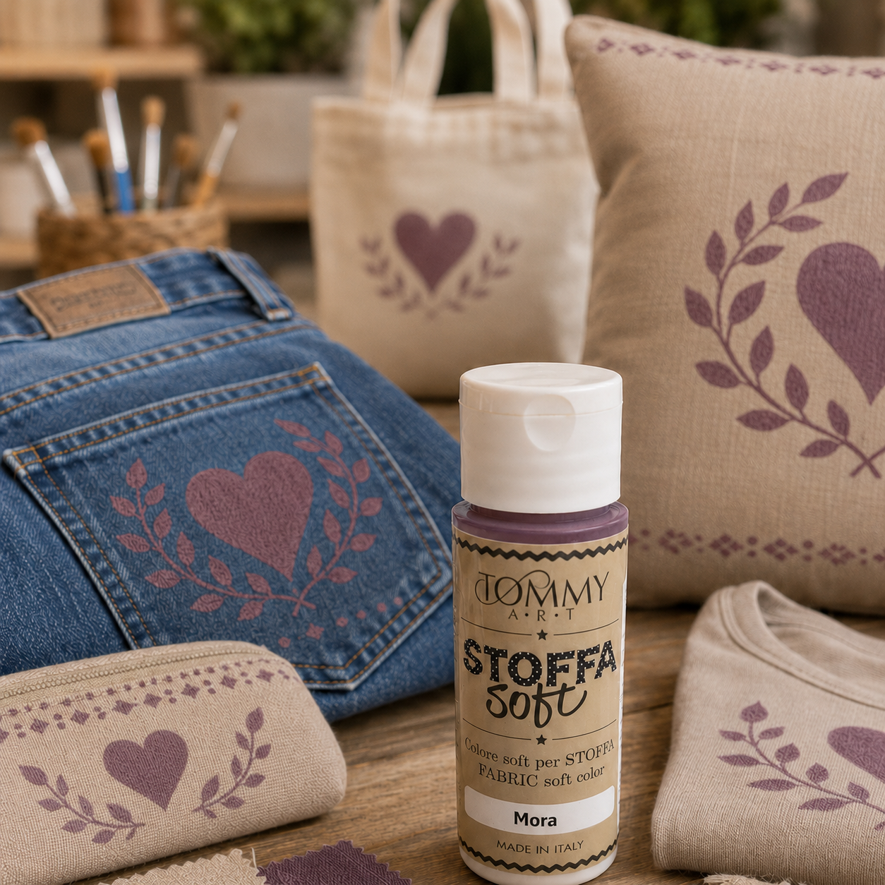 Vernice per tessuti con decorazioni cuore viola