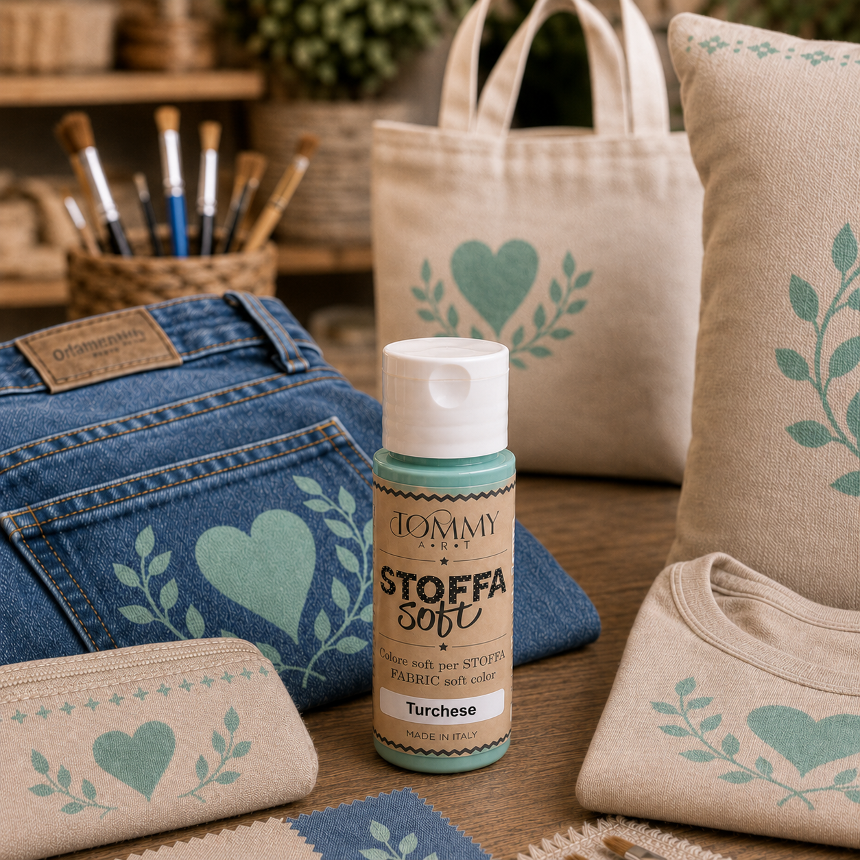 Colore per tessuti turchese con stampe decorative