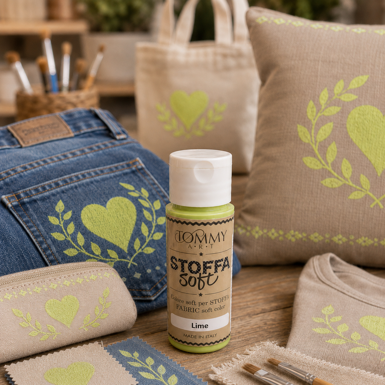 Barattolo vernice tessuti lime con stoffe decorate