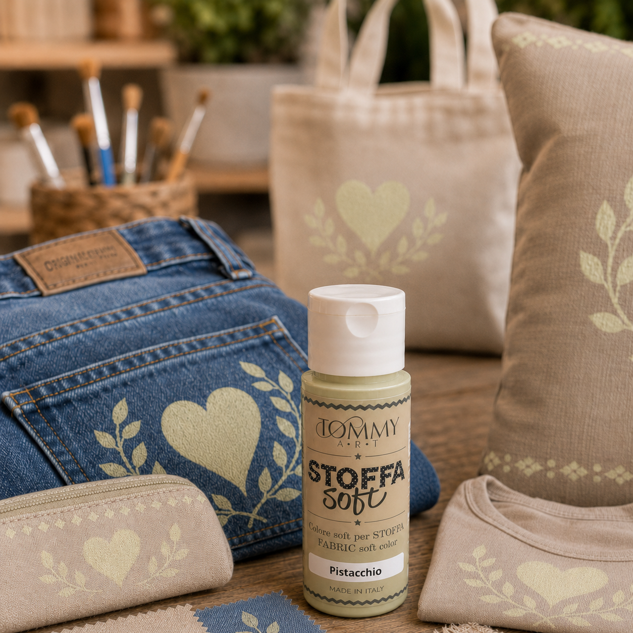 Colore per tessuti con decorazioni cuore su stoffa