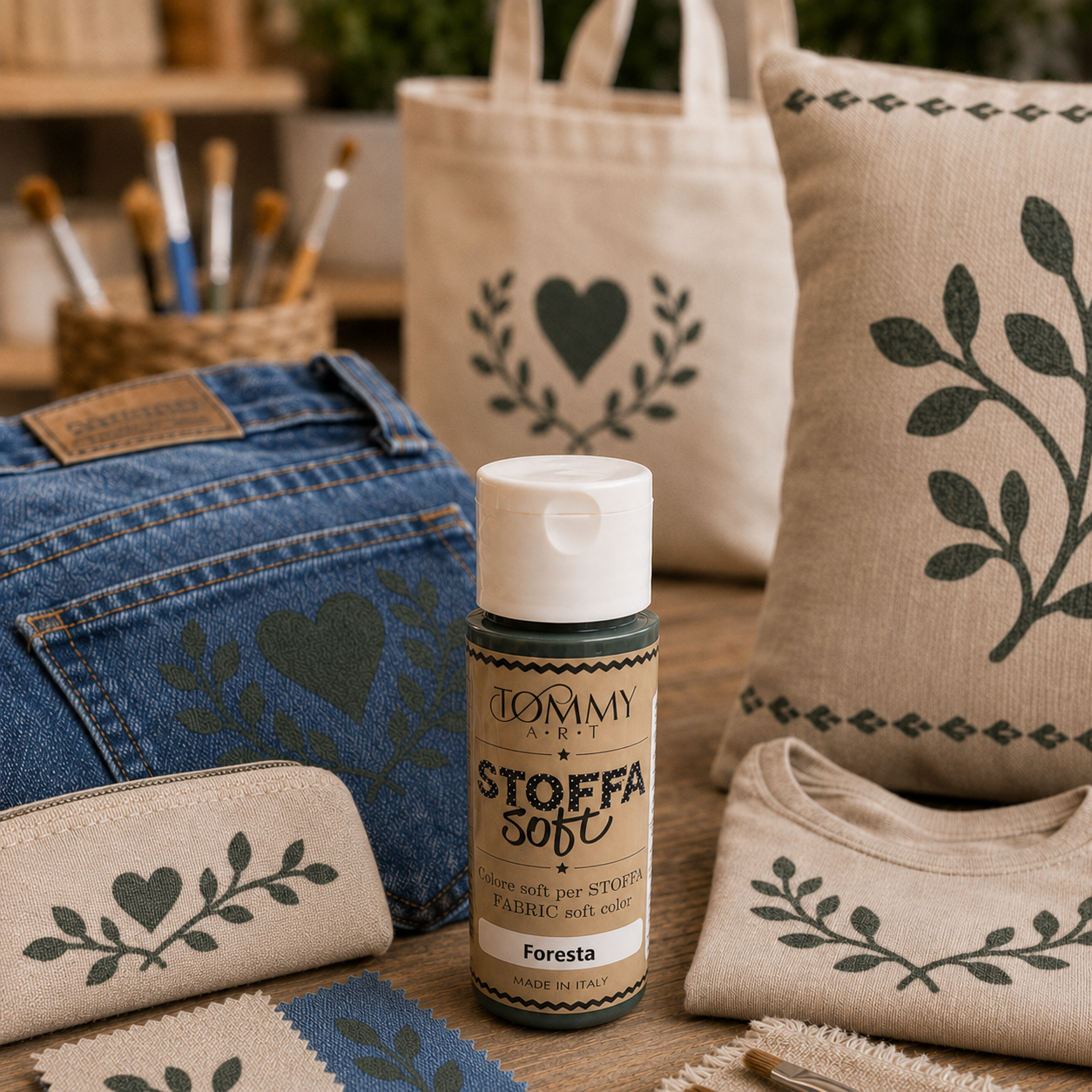 Colore per tessuti con stampe verdi decorative