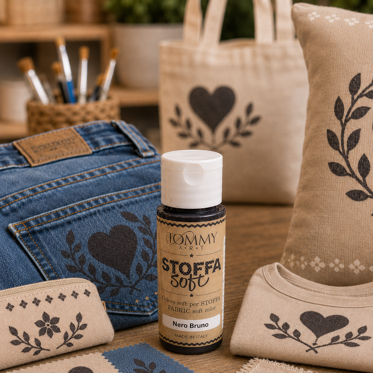 Vernice per tessuti su jeans e accessori