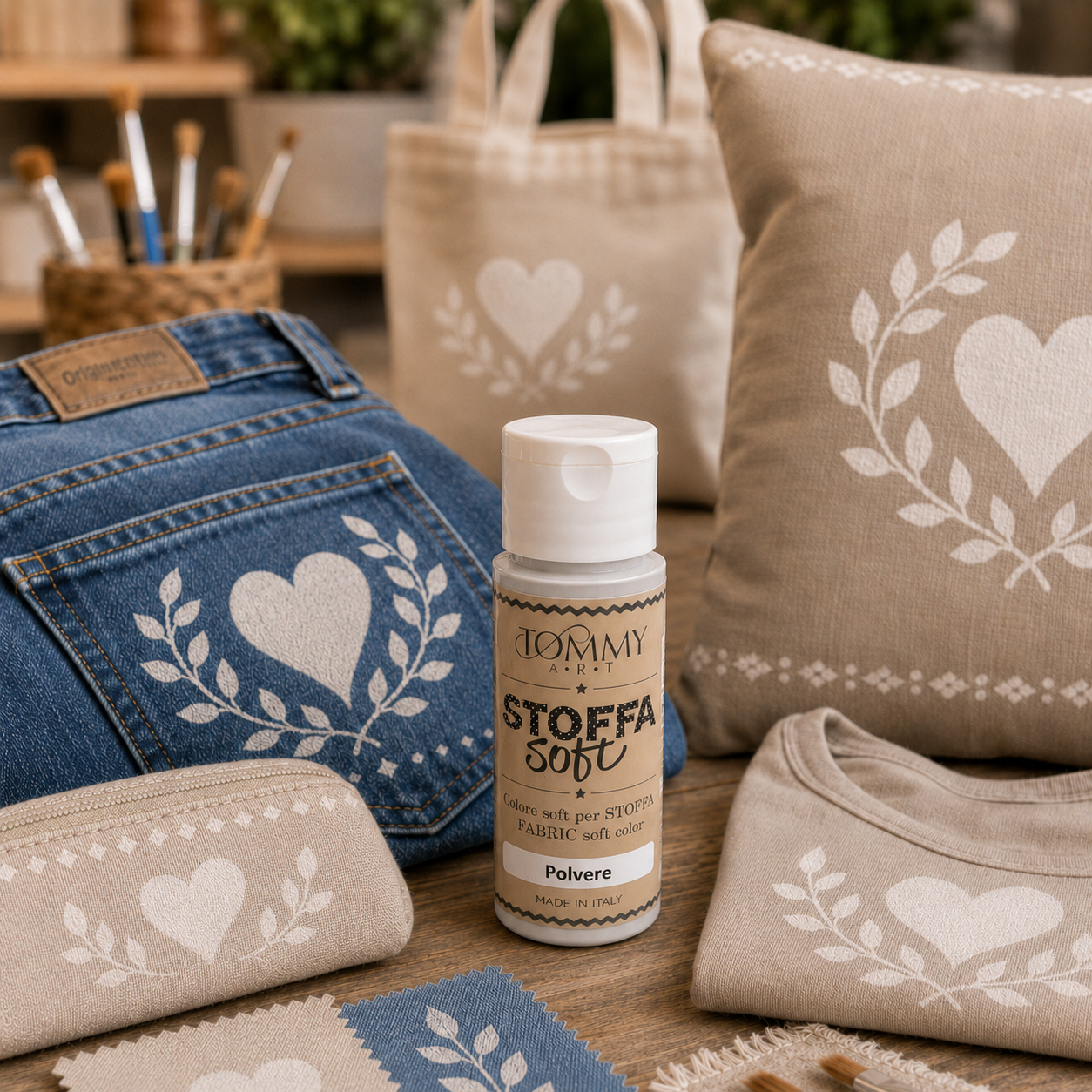 Colore per tessuti su jeans e cuscini decorati
