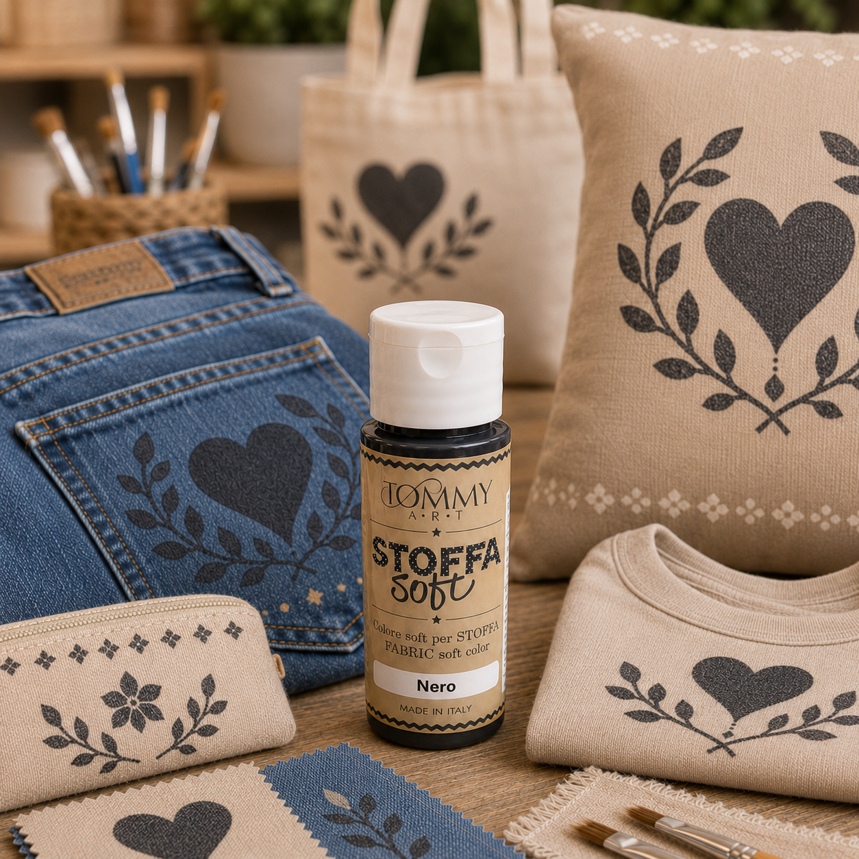 Colore per tessuti nero con decorazioni stampate