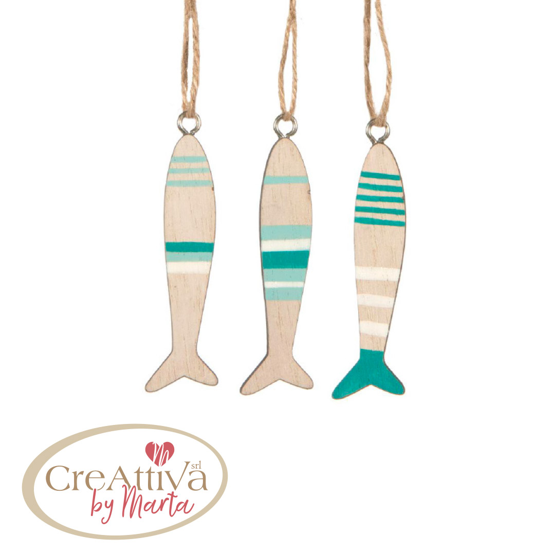 SET 6PZ PESCI IN LEGNO 2XH.7CM ASSORTITI - 78DEC14500