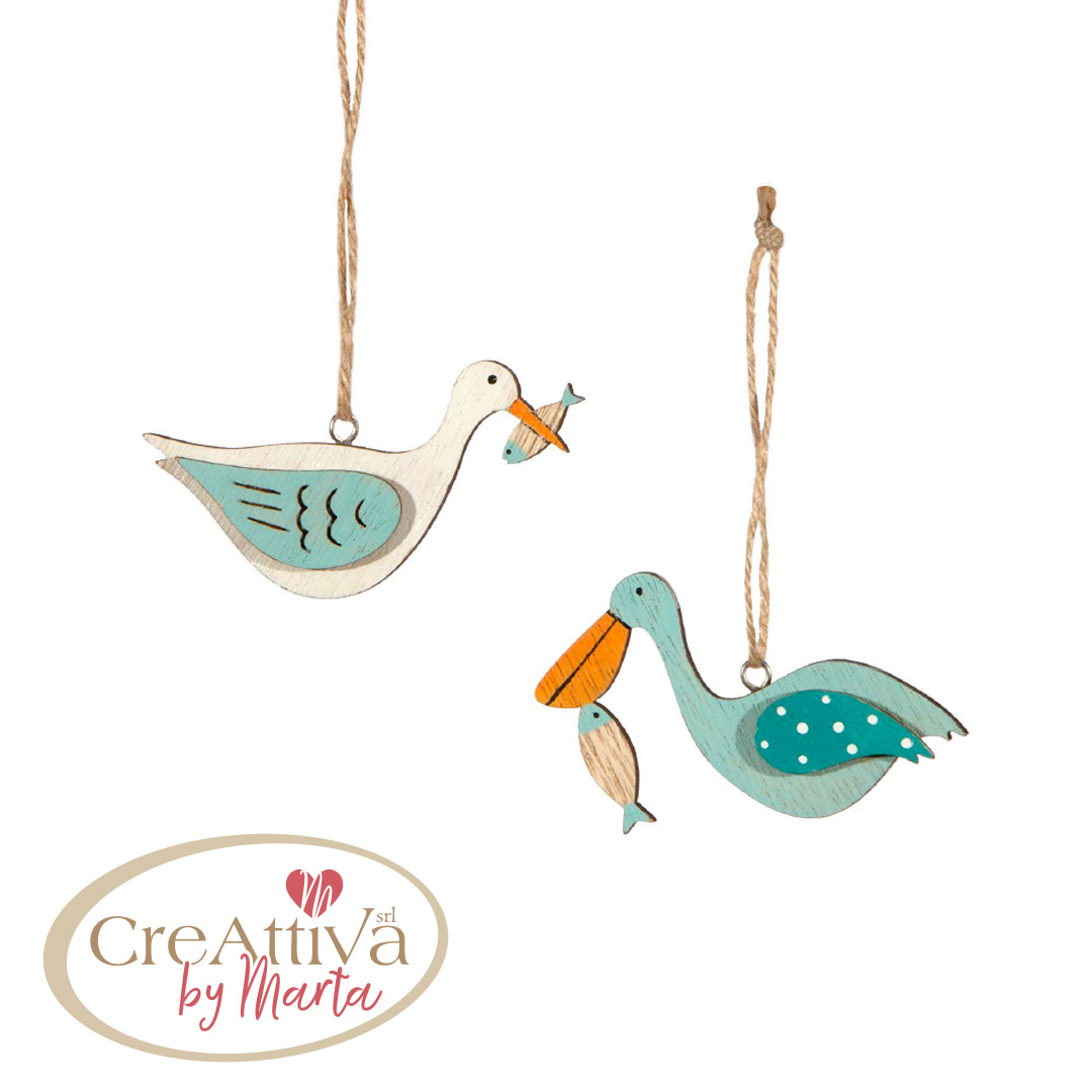 SET 2PZ PELLICANO IN LEGNO 7XH.5CM - 78DEC14600