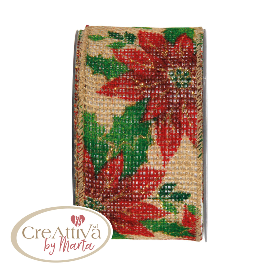 NASTRO JUTA STELLA DI NATALE H.6,3CM - 78NAS27500