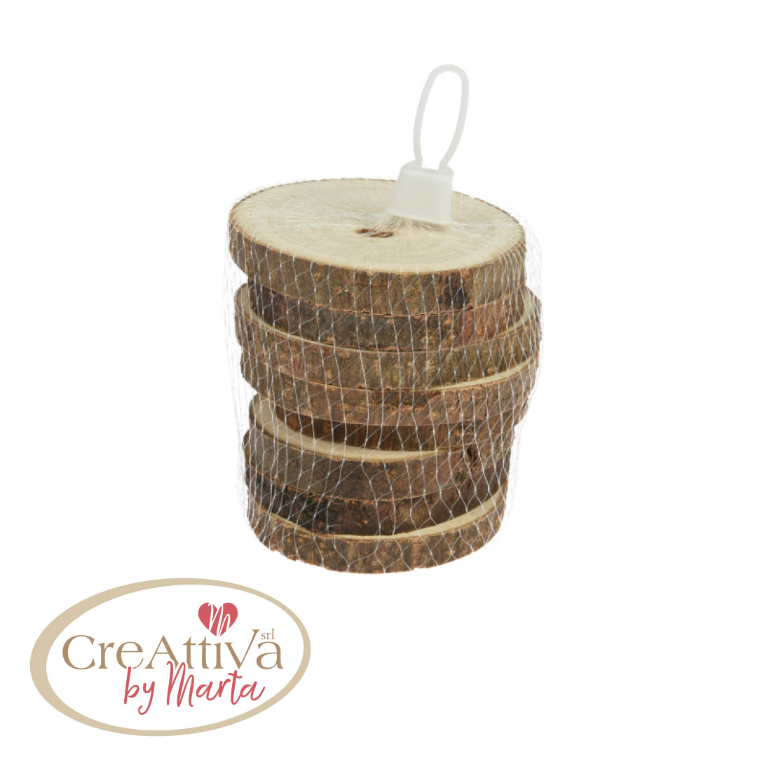 SET 8 DISCHI DI LEGNO NATURALE 8X1CM CIRCA - 93DEC30500