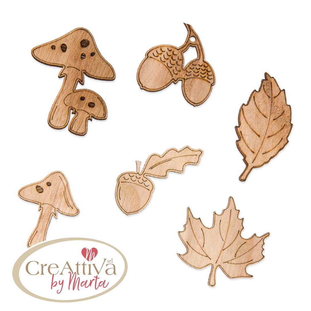 DECORAZIONI IN LEGNO AUTUNNO 12 PEZZI 6-8CM- 97DEC12200