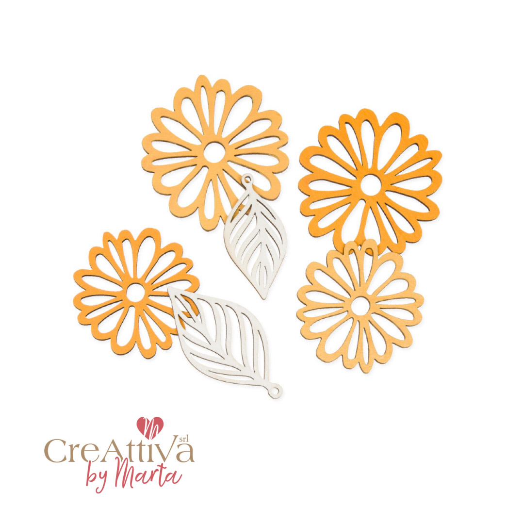 SET 6PZ FIORI E FOGLIE IN LEGNO 5CM - 97DEC13600