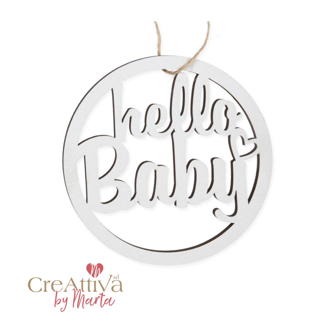 DECORAZIONE IN LEGNO HELLO BABY 9CM - 97DEC13900