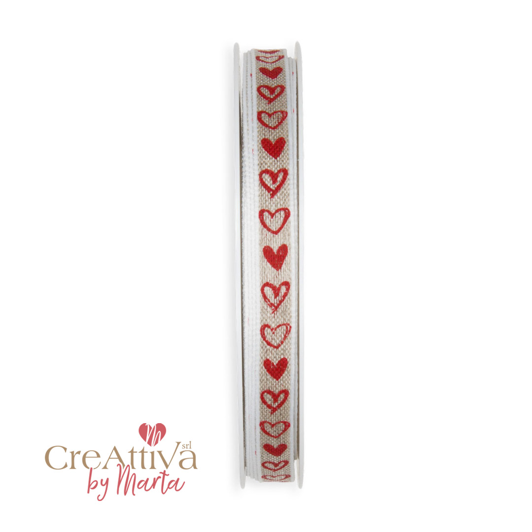NASTRO DI LINO CUORI ANIMATO 10MM - 97NAS098