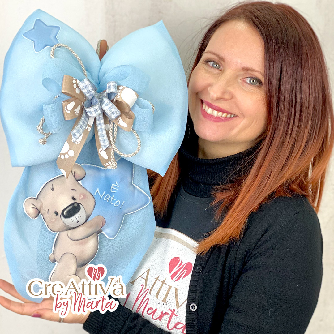 KIT FIOCCO NASCITA IN GARZA E PANNOLENCI STAMPATO 3D ORSACCHIOTTI - CRKIT37600