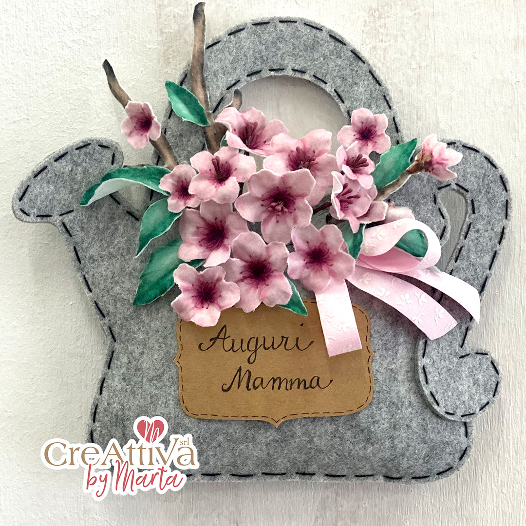 KIT ANNAFFIATOIO FIORI DI PESCO IN FELTRO 3MM E PANNOLENCI STAMPATO DECO - CRKIT40500 - immagine 2