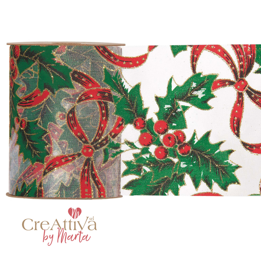 NASTRO ORGANZA CON AGRIFOGLIO H.10CM - CRNSTU07