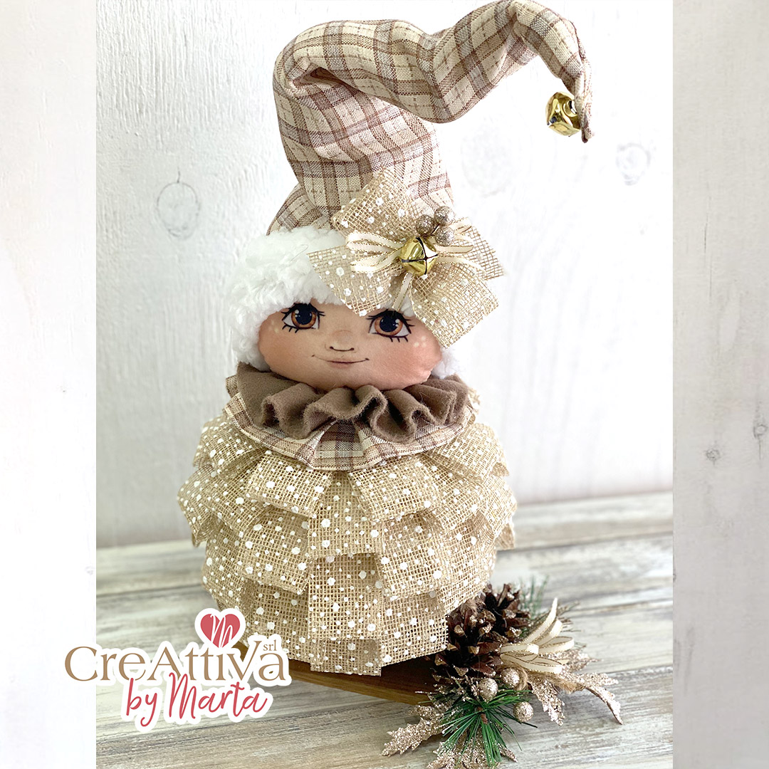 KIT ELFA PALLA CON NASTRO JUTA NEVE E PANNOLENCI STAMPATO DECO - CRKIT456 - immagine 2