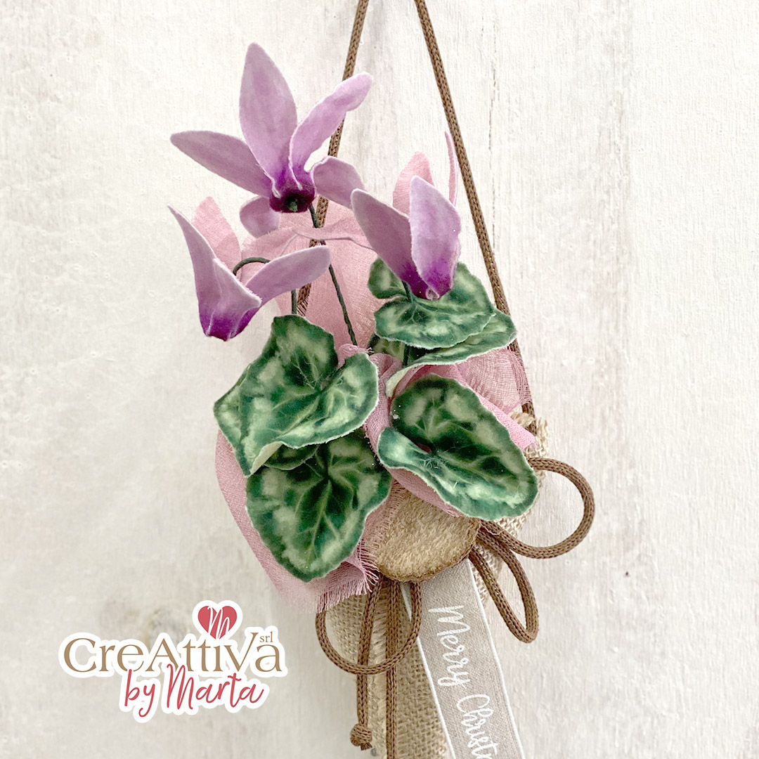 KIT 3 CORNUCOPIE IN JUTA CON CICLAMINI IN PANNOLENCI MORBIDOSO STAMPATO DECO - CRKIT465 - immagine 2