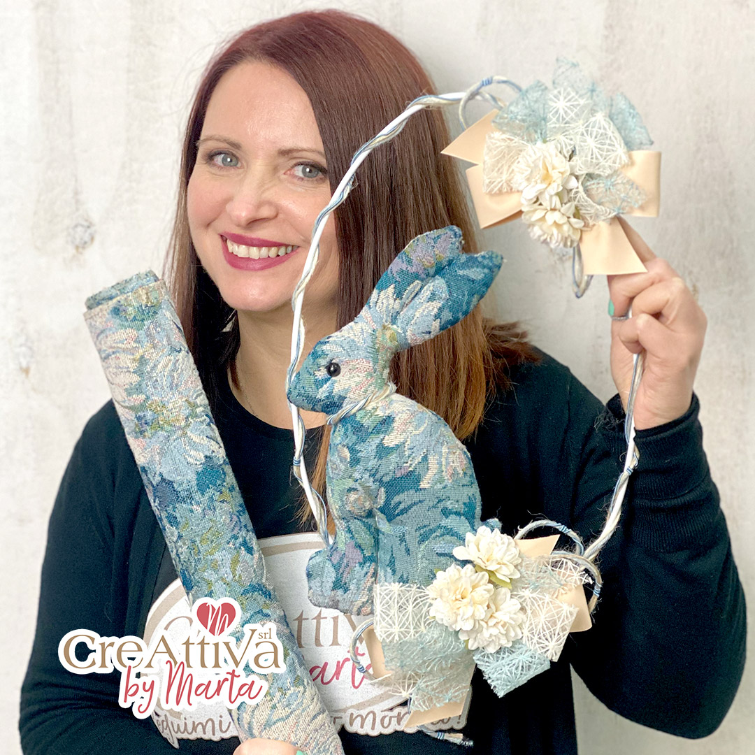 KIT GHIRLANDA OVALE CON CONIGLIO IN TESSUTO GOBELIN - CRKIT475