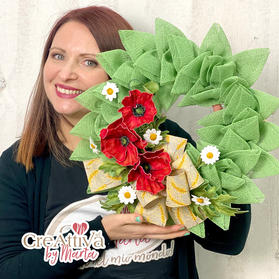 kit ghirlanda americana tecnica foglie con papaveri in pannolenci morbidoso deco crkit497