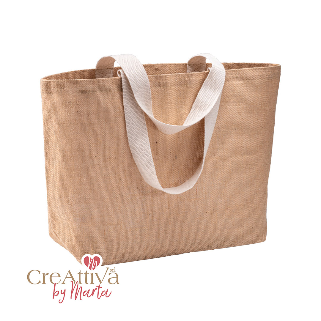 mini borsa in juta con manici e tasca in cotone 26x22x14cm crbor003