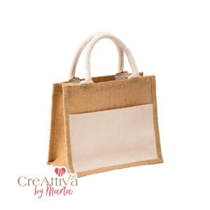mini borsa in juta con manici e tasca in cotone 26x22x14cm crbor003