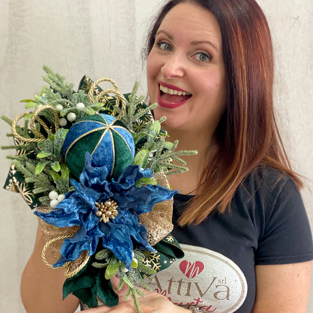 ghirlanda ovale crafty twist con stella di natale e sfera in velluto crkit530