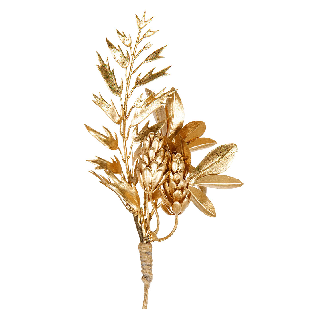 Ramo decorativo dorato con spighe e foglie