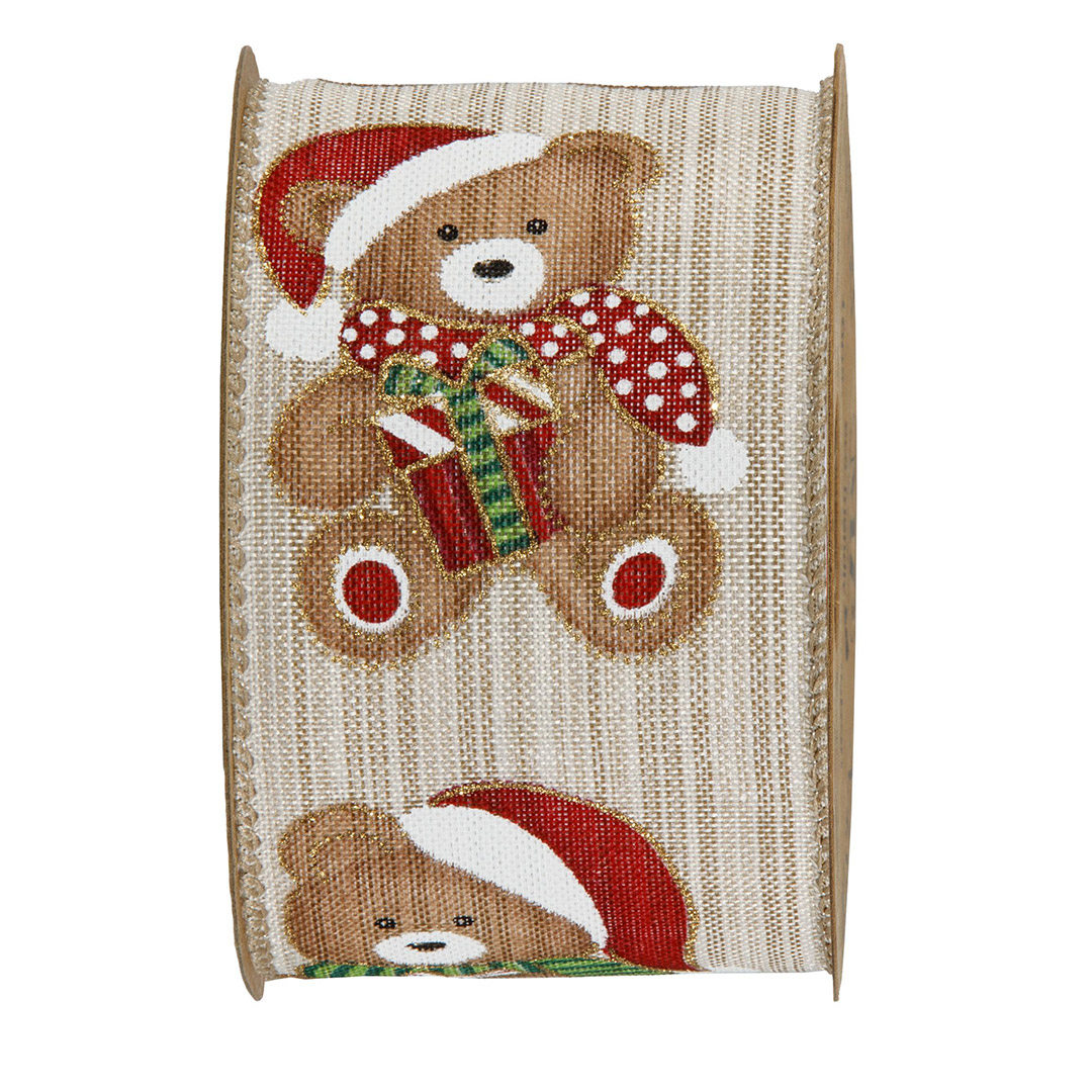 Nastro animato con orsetto Babbo Natale H6,3 cm, 1 metro, bordi modellabili per fiocchi, ghirlande e Crafty Twist.