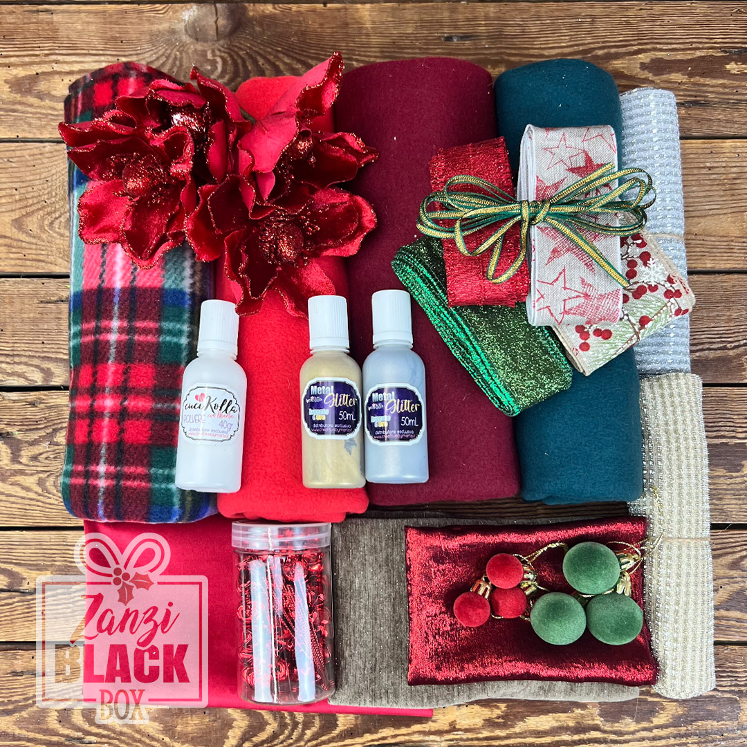 Kit decorazioni natalizie con tessuti e nastri colorati