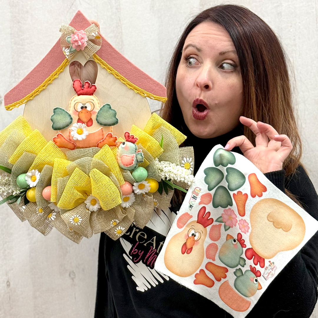 kit crafty twist casetta cuore con pannolenci stampato deco gallina e pulcini crkit577