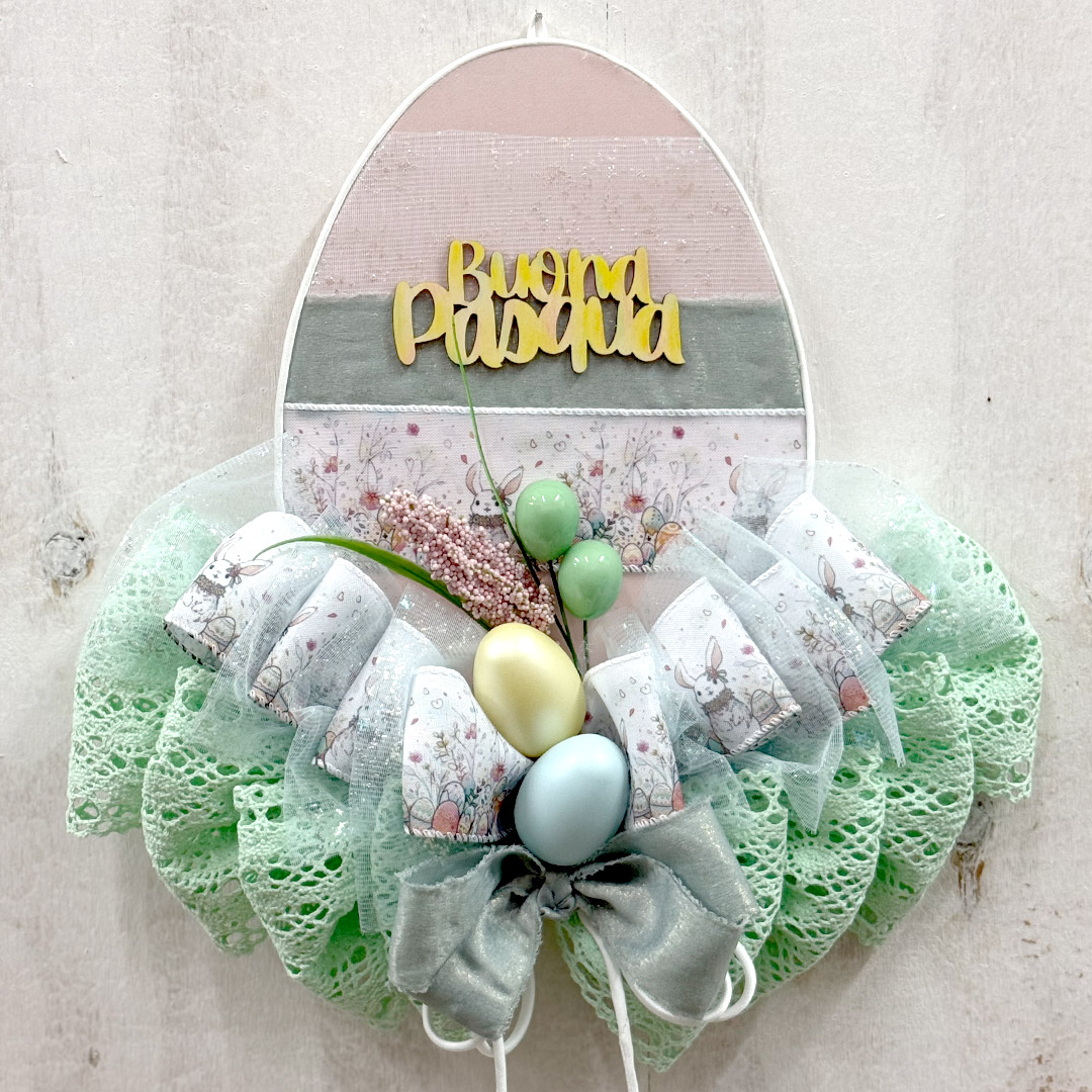 kit crafty twist uovo buona pasqua con pizzo inamidato e nastri crkit583