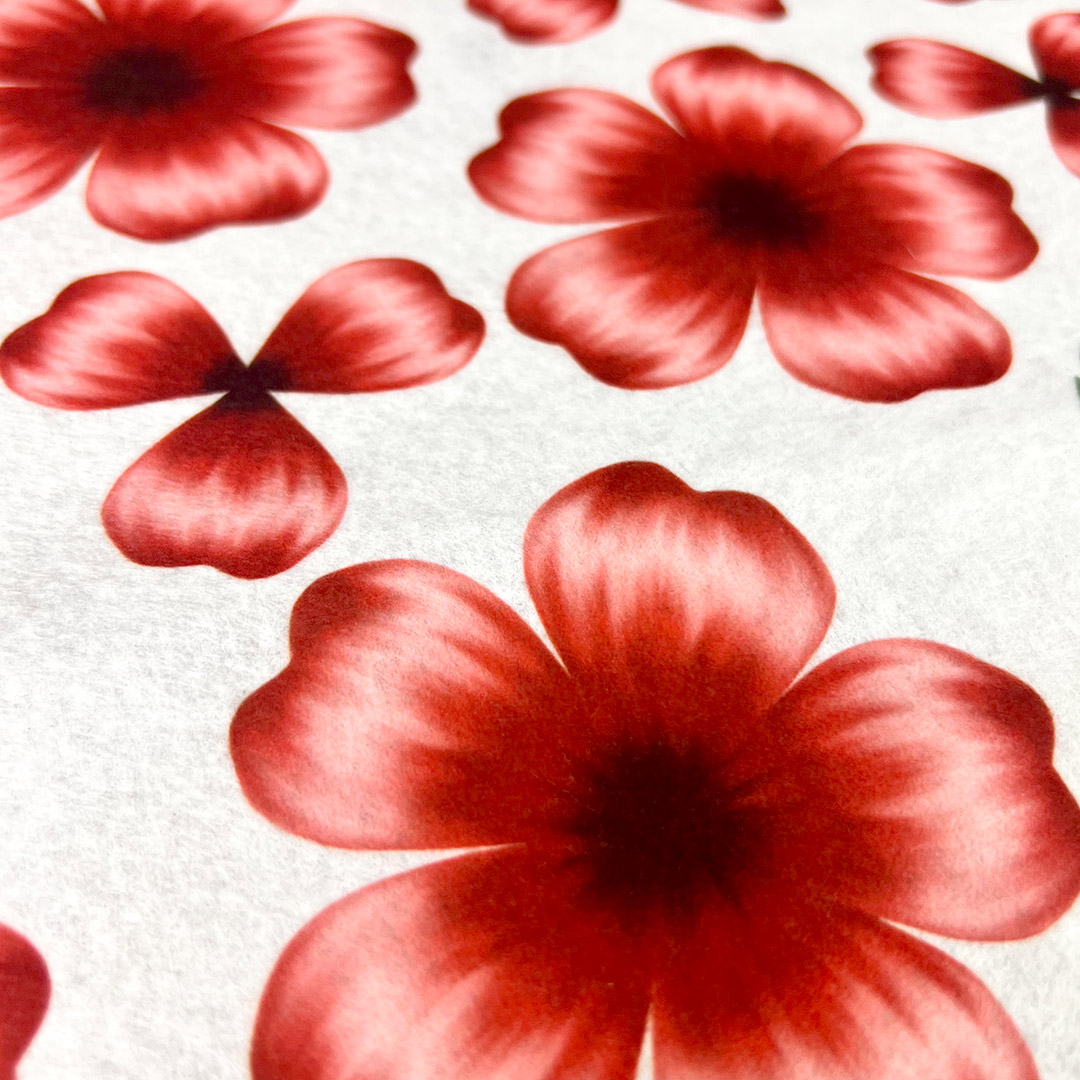 Motivo floreale rosso su sfondo bianco