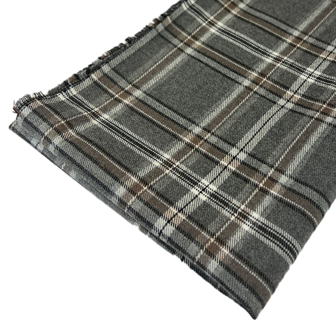 Tessuto scozzese grigio marrone a quadri