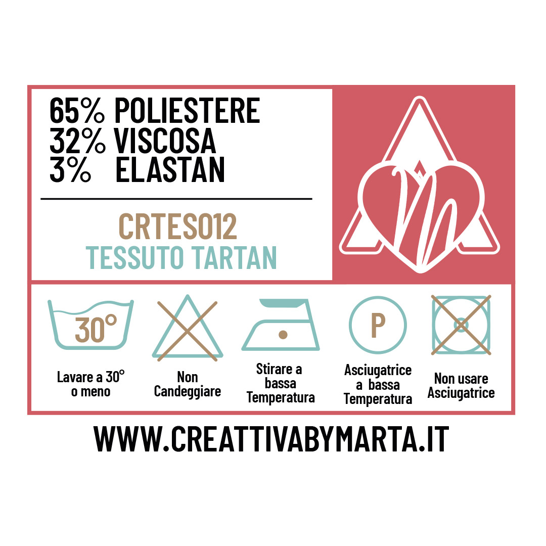 Etichetta tessuto tartan composizione e istruzioni lavaggio