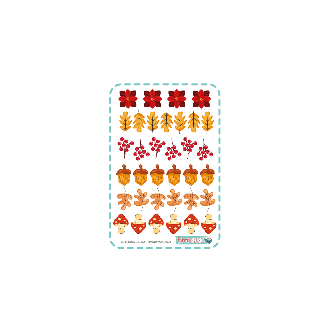 Adesivi decorativi autunnali con foglie, fiori e funghi