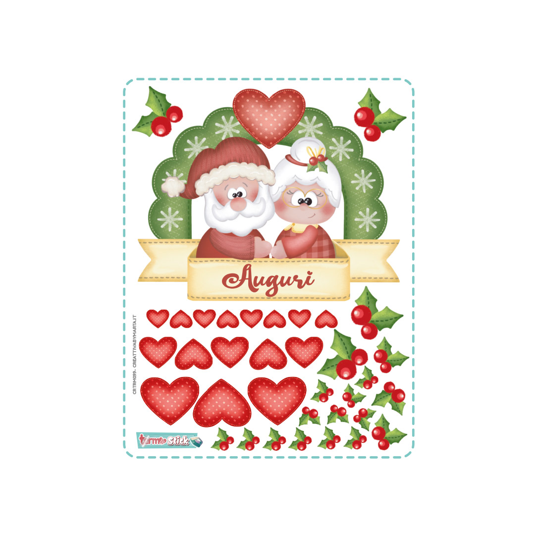 Decorazioni natalizie con Babbo Natale e cuori rossi