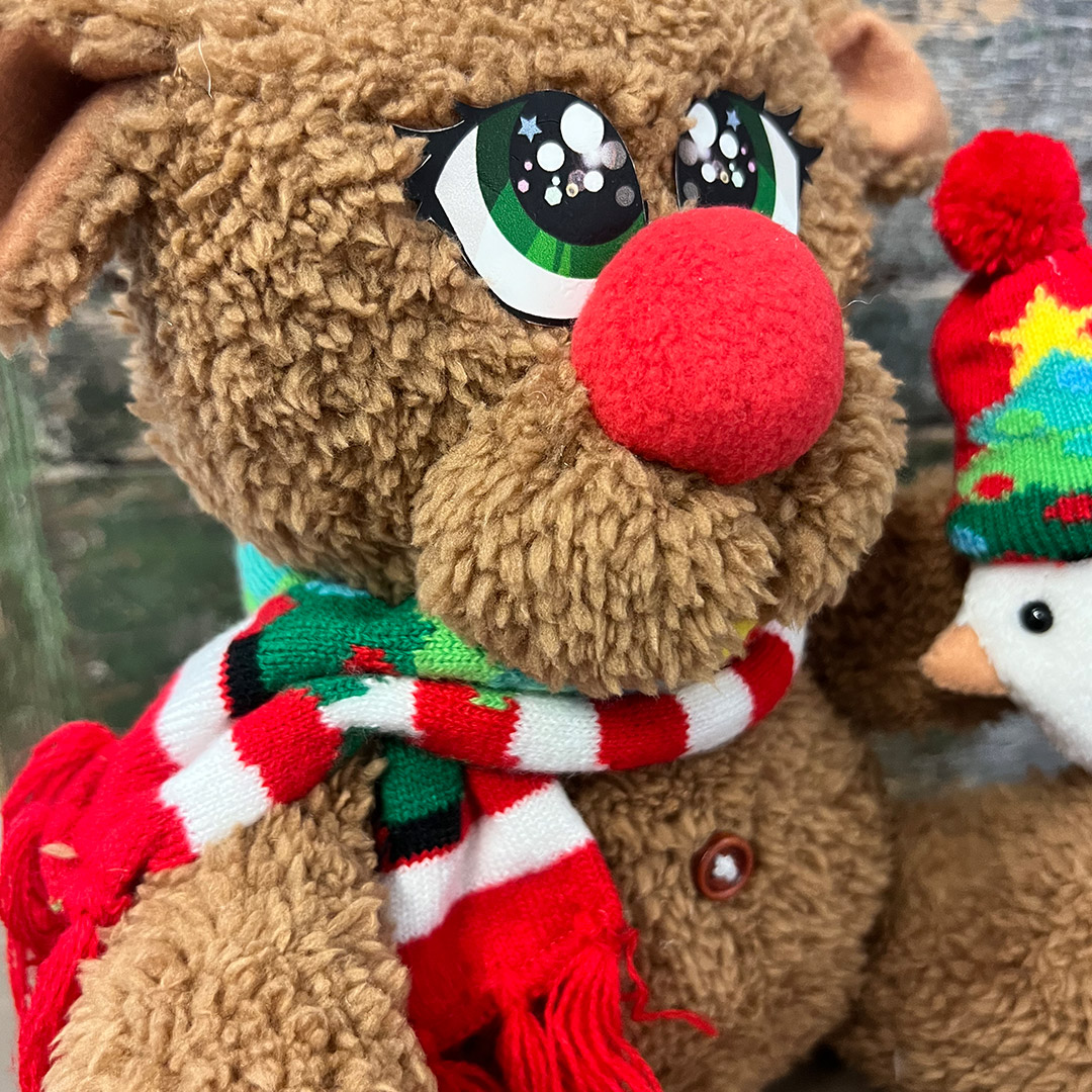 Pupazzo renna natalizio con sciarpa colorata