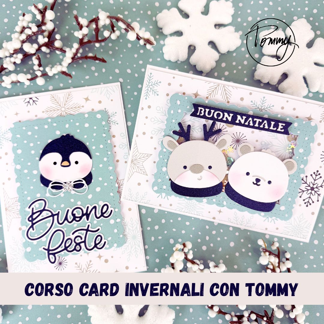 Biglietti natalizi artigianali con pinguino e orsetti