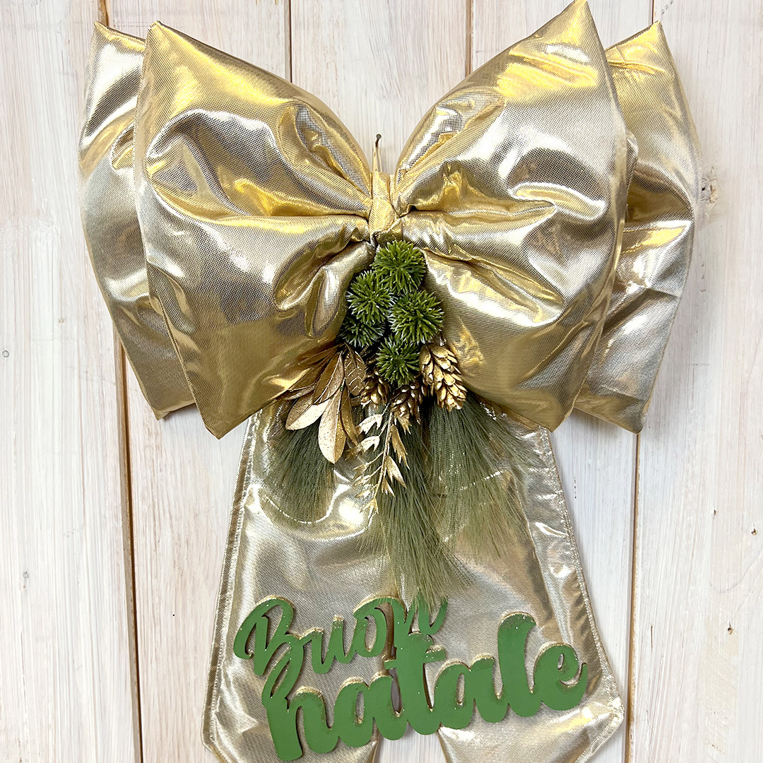Fiocco dorato con scritta Buon Natale verde