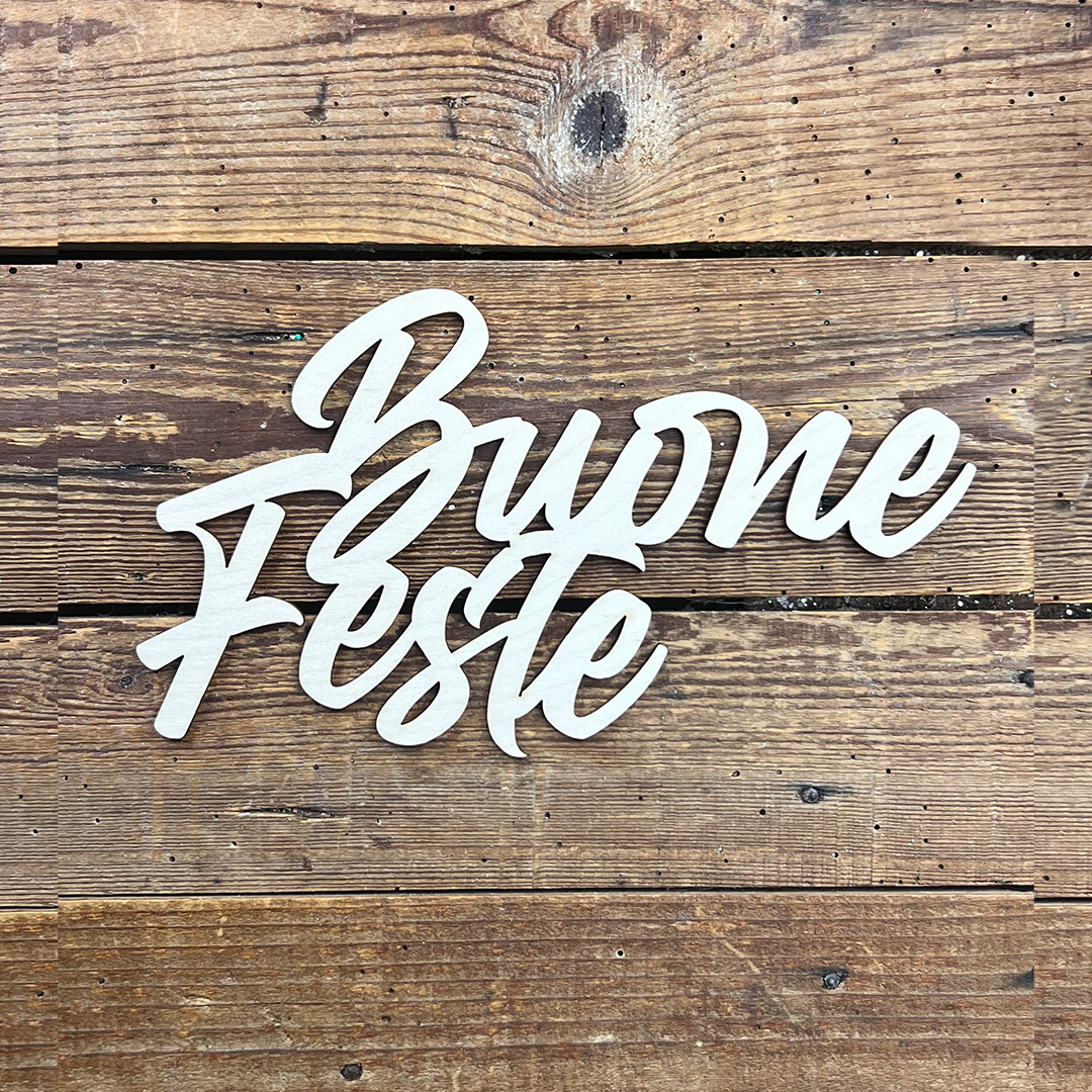 Decorazione in legno con scritta Buone Feste