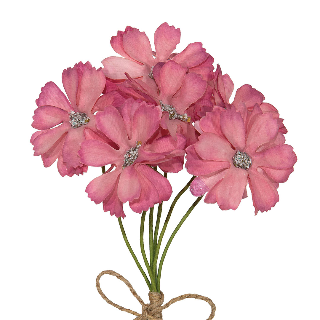 Mazzo di fiori rosa decorativi legati con corda